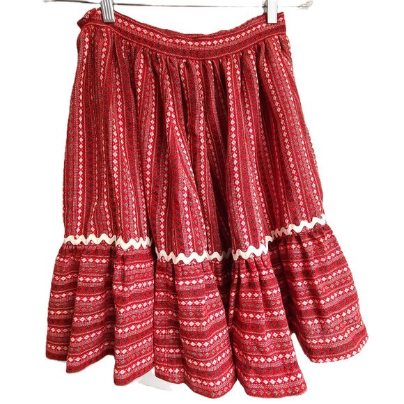 Handmade Boho Peasant Indie Bohemian Mini Tiered Skirt Ruffle SMALL Side Zip Red - Picture 1 of 5